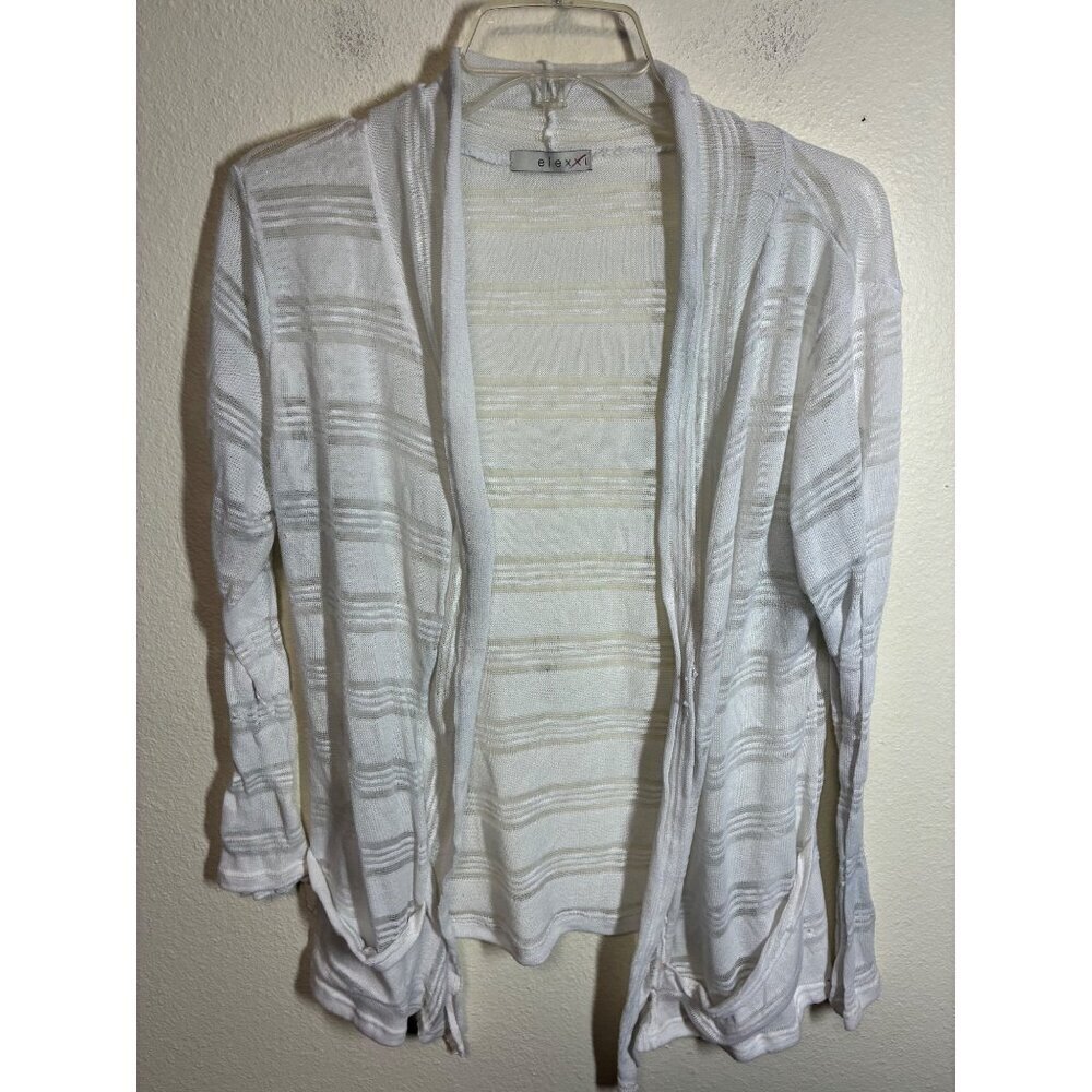 Elexxi Cardigan Sweater Open Front Lightweight Casual Boho White Size Large